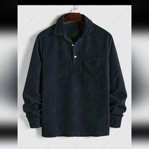 ZAFUL Solid Color Half Button Pocket Corduroy Long Sleeves Collared Shirt XL